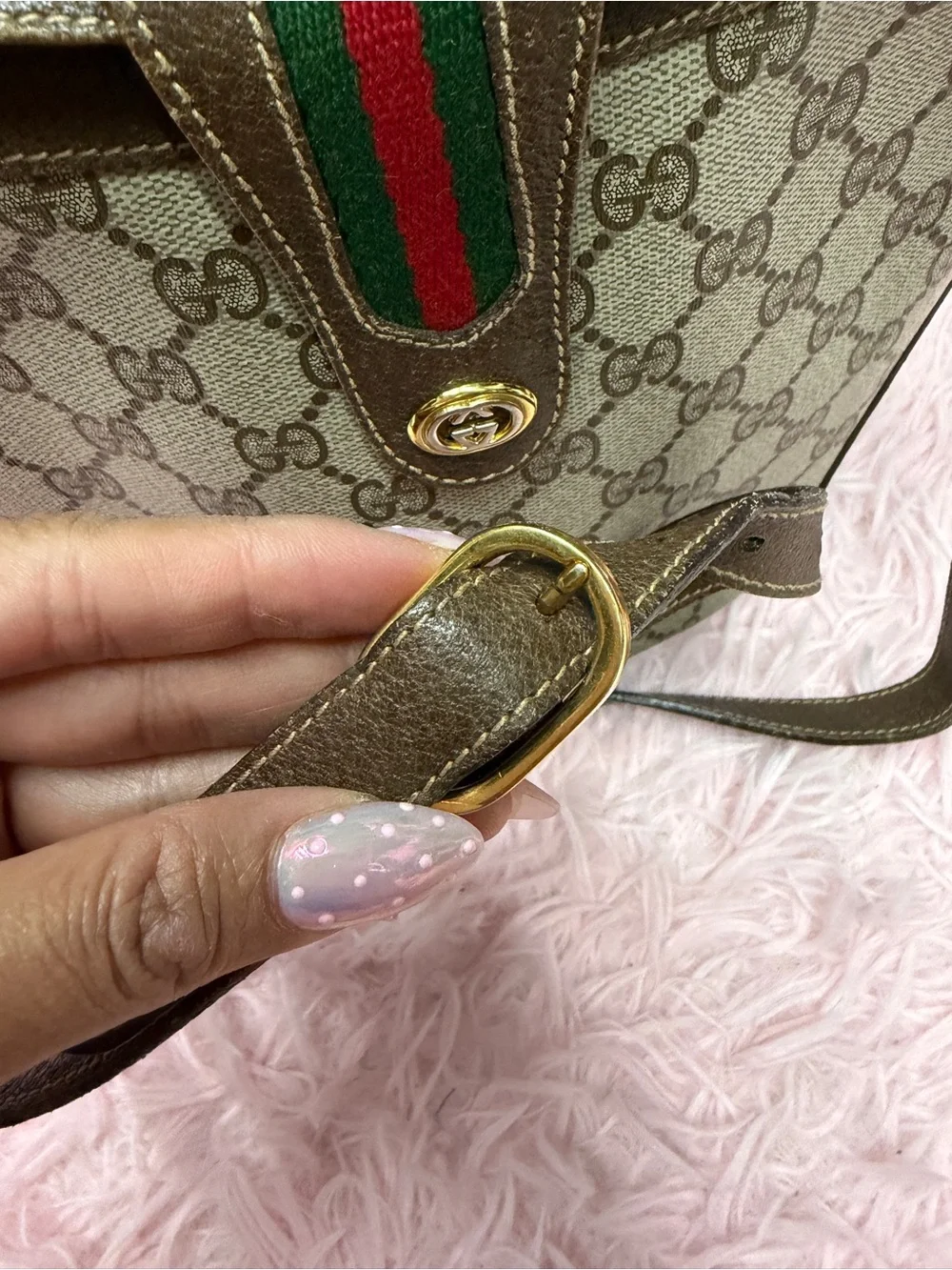 Gucci Beige Brown GG Canvas Hobo with Green-Red Web Stripe